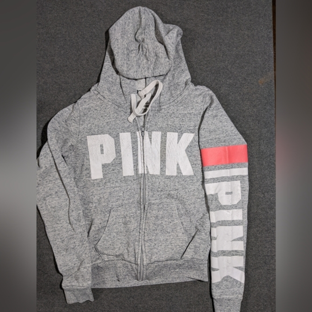PINK Victoria's Secret full zip hooded jacket size XS gray